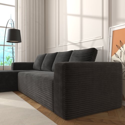 Cloud Sectional Couch With L-Shape Chaise,Modern Modular Sofa With Deep Seat, Upholstered Couches With Right Facing Chaise For Living Room Bedroom, No Assembly Required, Black Plush Corduroy Fabric