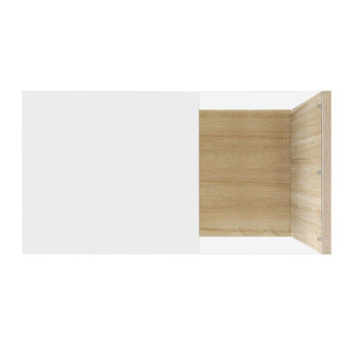 Coffee Table In High Gloss White And Wood Color Combination. Side Tables, Coffee Tables With Glass And LED