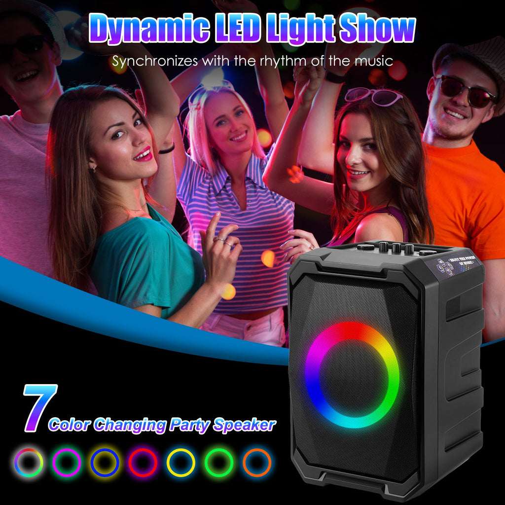 1Pc Portable Wireless Party Speaker With LED Light 2 Wireless Mics Remote Control TWS Music Accompany Mic. Priority Bass Echo Mic Treble Guitar In