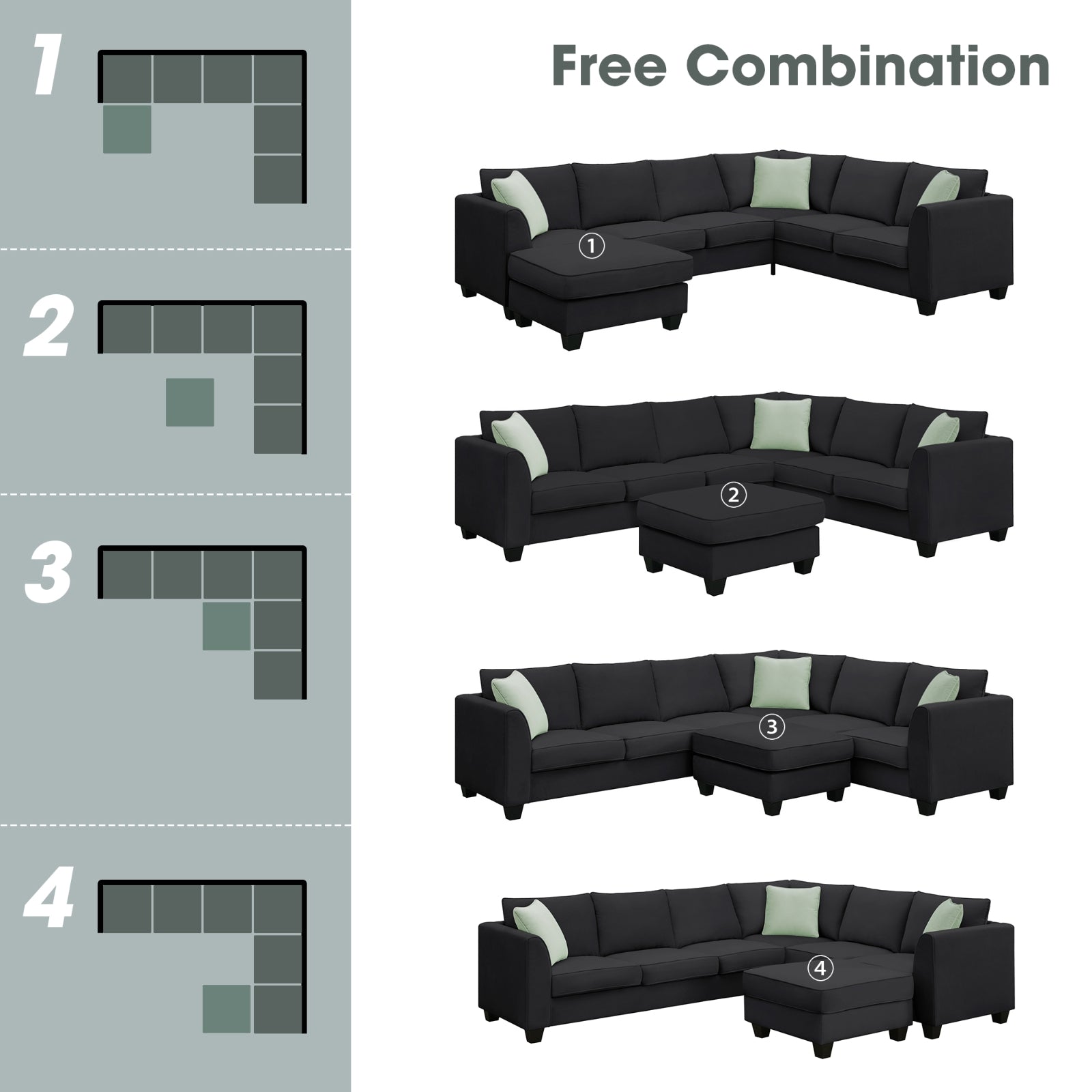 112 87 Sectional Sofa Couches, 7 Seats Modular Living Room Sets