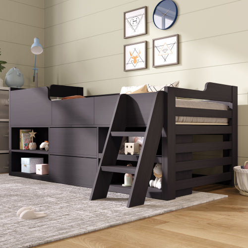 Cabin Bed Mid Sleeper Bed Frame Storage Kids Wooden Bed With Drawers Shelf Storage Low Sleeper Bed 3ft Single Children's White Wooden Bed - 3ft Single 90 X 190 Cm Frame Only