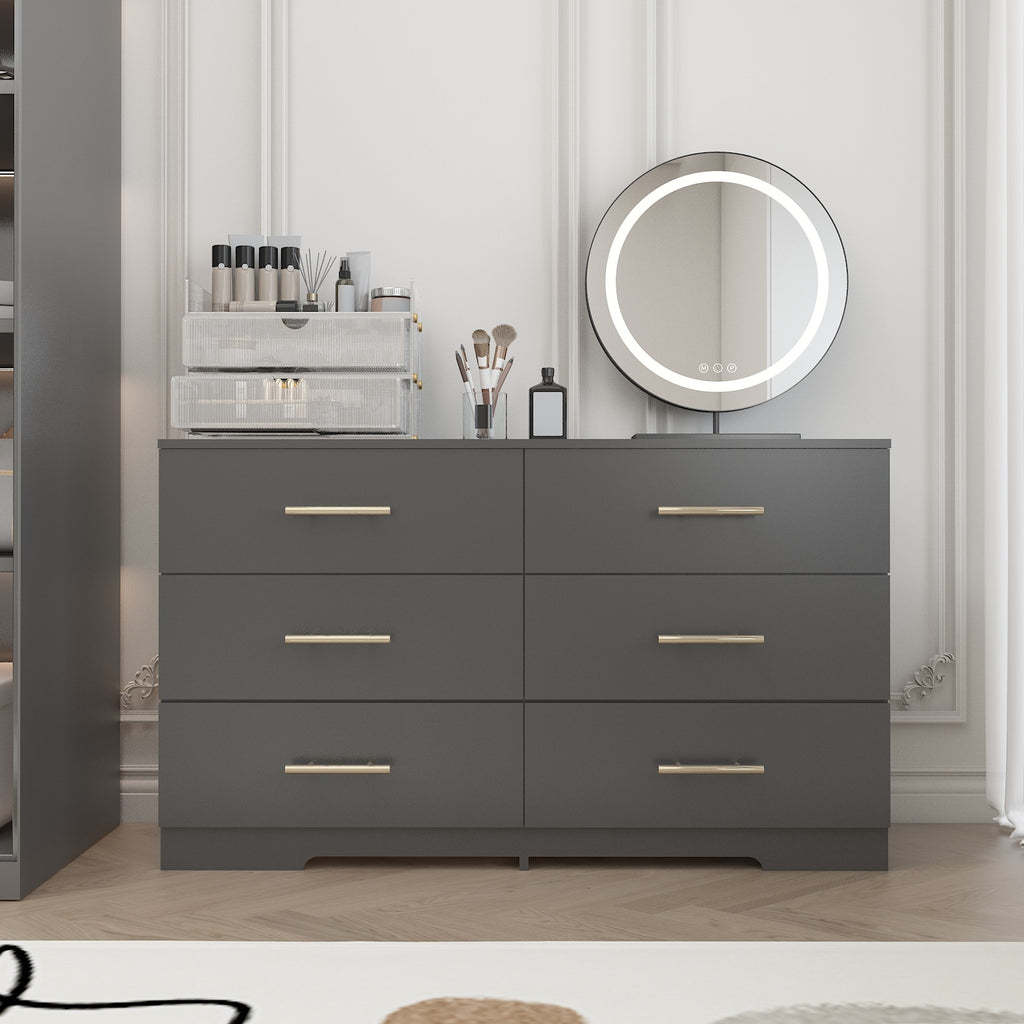 Black Color Large 6 Drawers Chest Of Drawer Dressers Table With Golden Handle