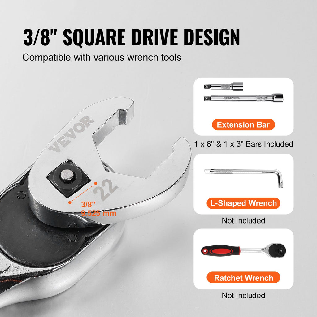 3/8" Drive Crowfoot Wrench Set With 2 Extension Bars, 24-Piece Crows Foot Wrench Set, SAE  3/8"-1" And Metric 10-22 Mm, CR-MO Steel Crowfoot Wrench Set, With EVA Tool Organizer